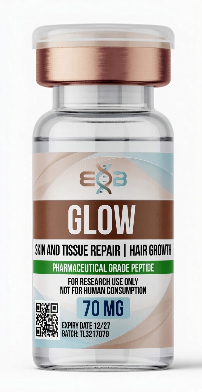 GLOW peptide research product vial